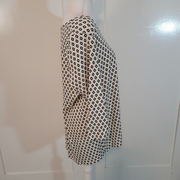 J. Jill Size L Wearever Diamond Print 3/4 Sleeve Tunic Top Black Cream Career - Picture 3 of 10